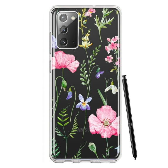 MUNDAZE Samsung Galaxy Note 20 Shockproof Clear Hybrid Protective Phone Case Spring Pastel Wild Flowers Summer Classy Elegant Cover