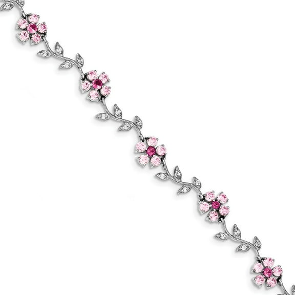 White Sterling Silver bracelet CZ Cubic Zirconia Pink 7.75 in 10 mm