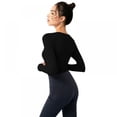 thumbnail image 4 of Topwoner Women's Long-sleeved Quick-drying Fitness Yoga Clothes Slim Sports Running Fitness Clothes With Chest Pad Elastic Tights Casual Shirt Black S, 4 of 6
