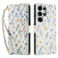 thumbnail image 2 of Wallet Case for Samsung Galaxy S24 Ultra , PU Leather Phone Cover Kickstand RFID Blocking Flip Case Card Slots Wrist Strap Relief Engraved Pattern Magnetic With Stylus Pen, Blue Purple Flower, 2 of 10