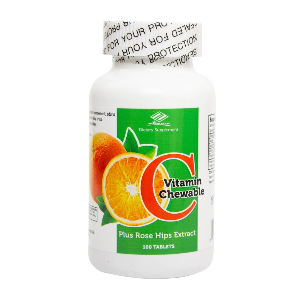 NuHealth Vitamin C With Rose Hips, 400 mg 100 Chewable Tablets