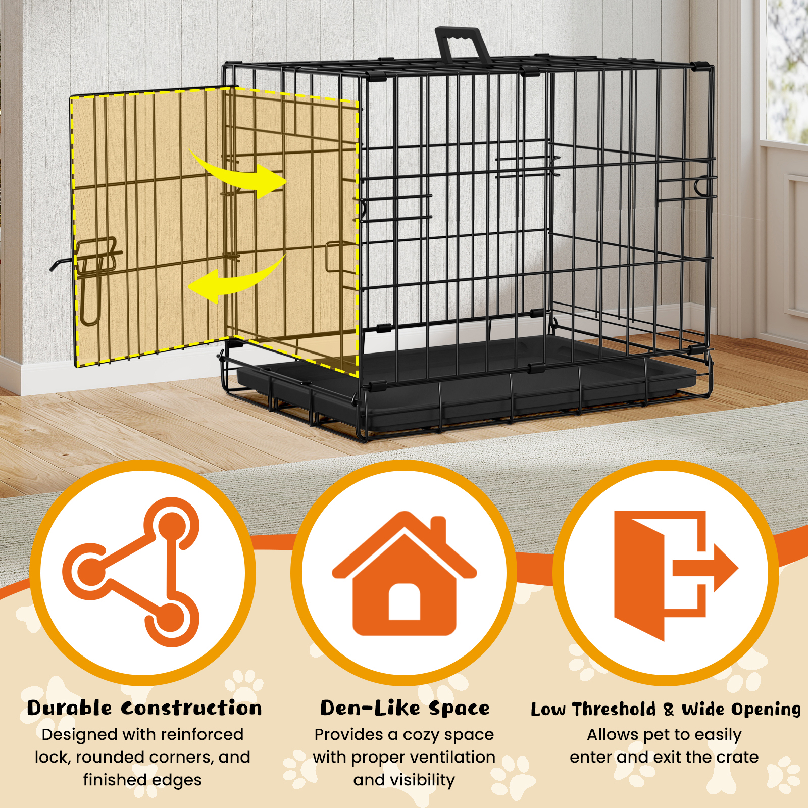 Dkelincs 18" Dog Crate for Small Dogs, Portable Foldable Metal Dog Cage & Kennel with Removable Tray for Home Travel, Black