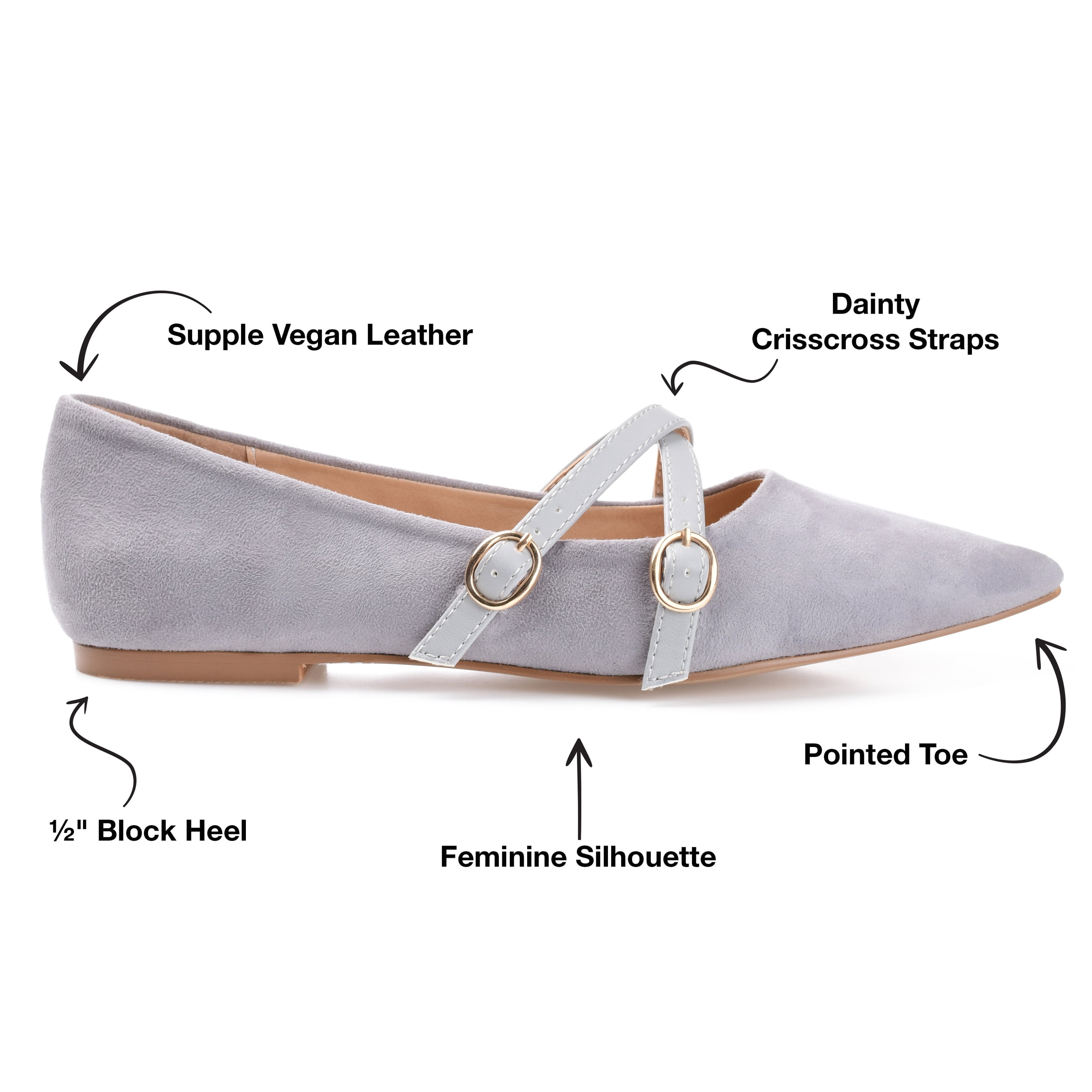 Journee Womens Patricia Slip On Pointed Toe Ballet Flats, Widths Available