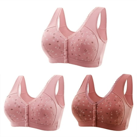Women s Full Coverage Gathering Front Buckle For Middle-Aged And Elderly Underwear  Soft Cotton Large Size Without Steel Ring Tank Top  Printed Underwear Daily 3PC Bra 