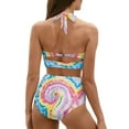 thumbnail image 2 of Suhoaziia Rainbow Spiral Tie Dye Bathing Suits for Women 2 Piece Bikini Swimwear Halter Ruched Bathing Suit Size 2XL Backless Ruched Ruffle High Waist Bikini Tops with Cups, 2 of 6