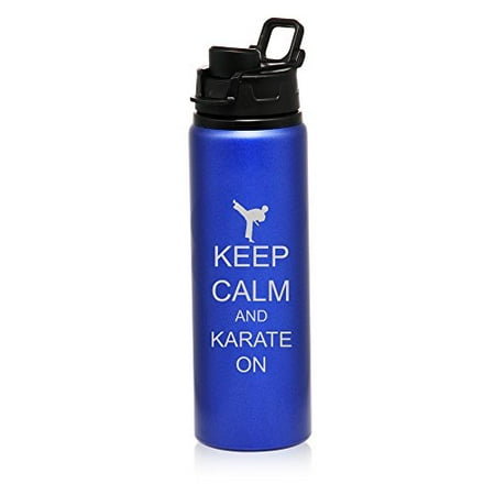 

25 oz Aluminum Sports Water Travel Bottle Keep Calm And Karate On (Blue)