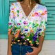 thumbnail image 4 of Camisetas elegantes con estampado de flores para mujer, camiseta de manga larga con cuello en V de empalme de encaje, Tops informales holgados de estilo dulce para mujer, Tops diarios de otoño 2022, 4 of 4