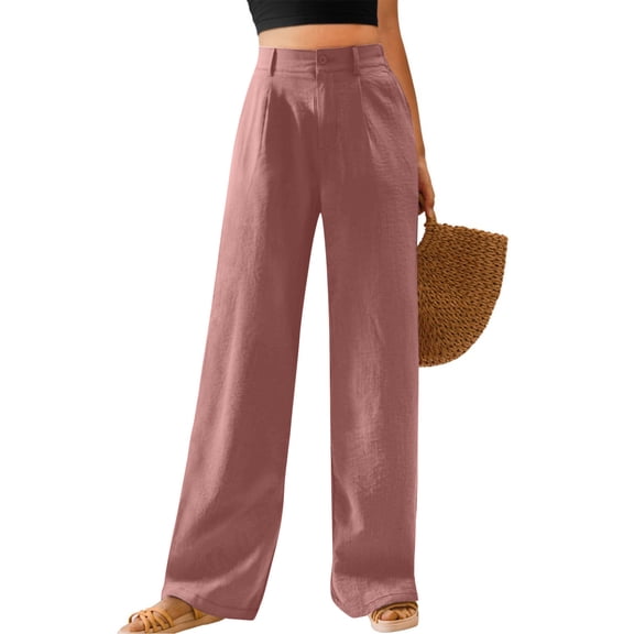 ClodeEU Women's High Waisted Wide Leg Pants,Casual Loose Elastic Waist Trousers With Pockets Pink,Womens Plus M