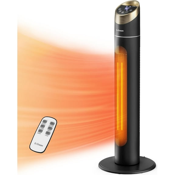 Space Heater for Indoor Use, 34" Quiet Heating Space Heater for Large Room with Remote, 3 Modes, Overheating & Tip-Over Protection, Oscillating Ceramic Tower Heater for Garage, Home, Black