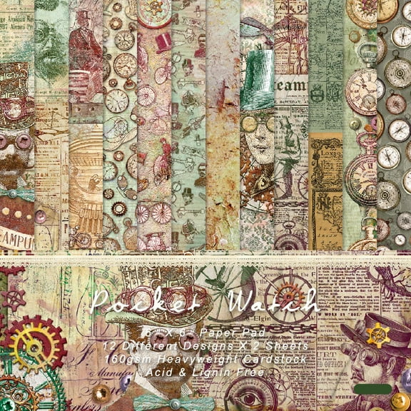 4 set Clock Theme Paper Scrapbook Paper for DIY Album Scrapbook Background Paper Diary Decoration Mixed color 152x152mm 12 style 2pcs/style 24pcs/set