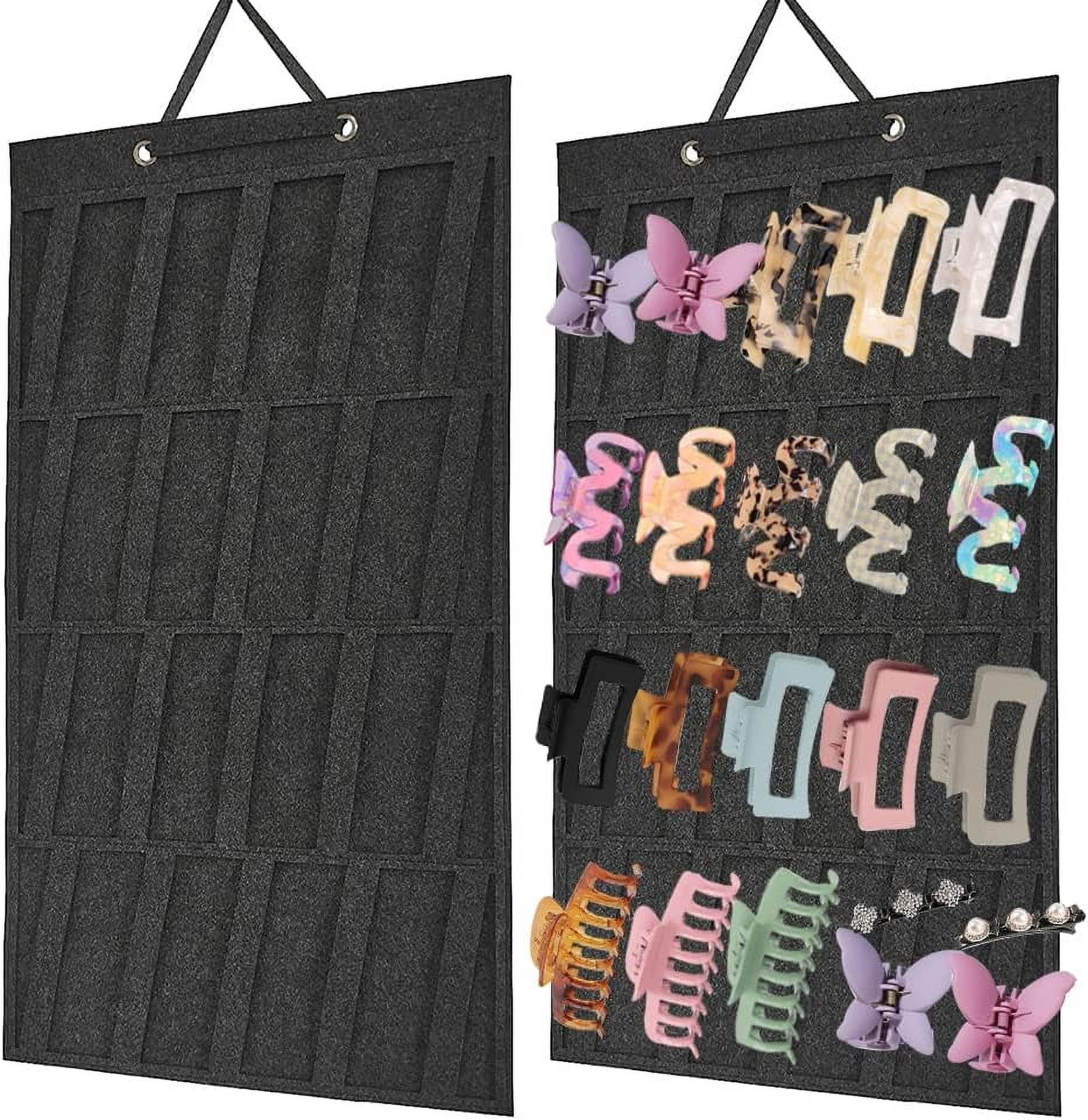 RGHJAR-Claw Clip Organizer,Large Hair Clip Organizer,Premium Felt Hanging Claws Clips Storage Hanger for Girls Women Hair Clip,Banana Clip,Bows(NO Accessories) Display Stand for Wall Door Closet (Dar
