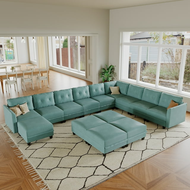 LLappuil Modular Sectional Sofa, 14 Seat Oversized Modular Sectional Sofa with Storage, Faux Leather Waterproof Sofa for Living Room