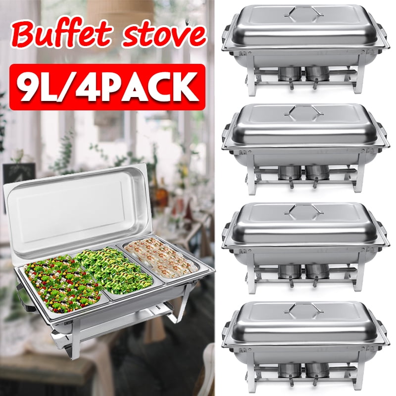 9L 2 PACK STAINLESS STEEL CHAFING DISH SETS WITH FOOD PANS AND ALCOHOL FURNACE 