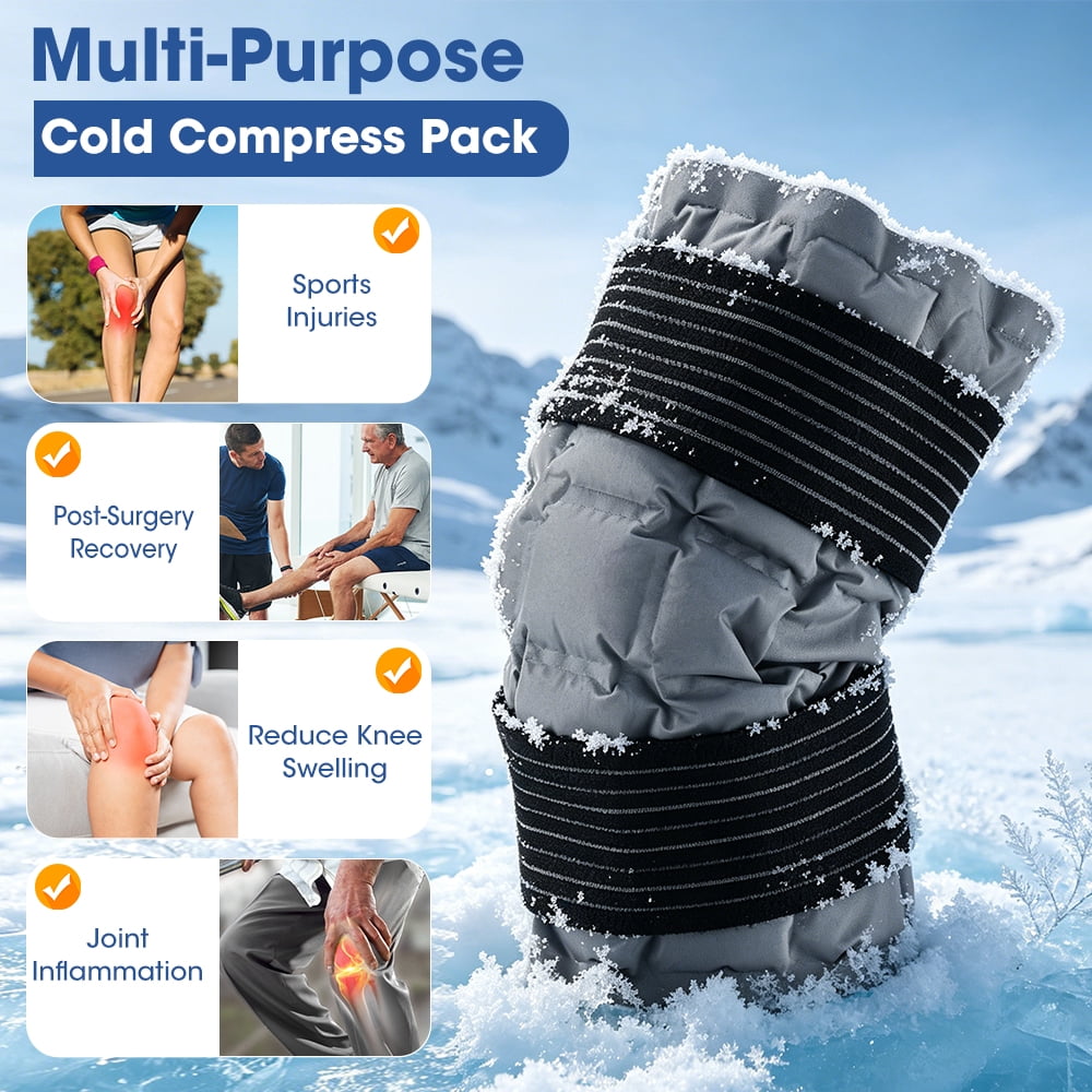Knee Ice Pack Wrap, Reusable Hot Cold Therapy Wrap for Knee Elbow Calf, Self-Absorbing Water Resin Gel Pack for Swelling & Stiffness Relief, Freeze & Microwave Safe, (Gray, 2Pcs)