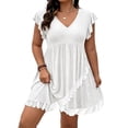 thumbnail image 2 of ClodeEU Women's V Neck Ruffle Short Sleeve Mini Dress, Casual Flowy A Line Beach Sundress White,Women's Plus XXXL, 2 of 6