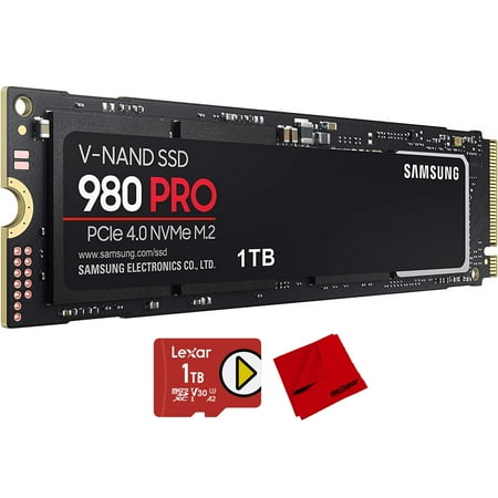 Samsung MZ-V8P1T0B/AM 980 PRO PCIe 4.0 NVMe SSD 1TB Bundle with Lexar PLAY 1TB microSDXC UHS-I Memory Card and Deco Photo 6 x 6 inch Microfiber Cleaning Cloth
