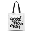 thumbnail image 1 of KDAGR Canvas Tote Bag Good Vibes Only the Inscription of Back Ink Reusable Shoulder Grocery Shopping Bags Handbag, 1 of 1