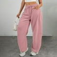 thumbnail image 6 of Loose Workout Pants Women, Audhol Women's Sweatpants Solid Color Pull Rope Waist Barrel Round Scimitar Wide Leg Pants Casual Pocket 9 Point Guard Pants High Waisted Sweatpants for Women Pink M, 6 of 8