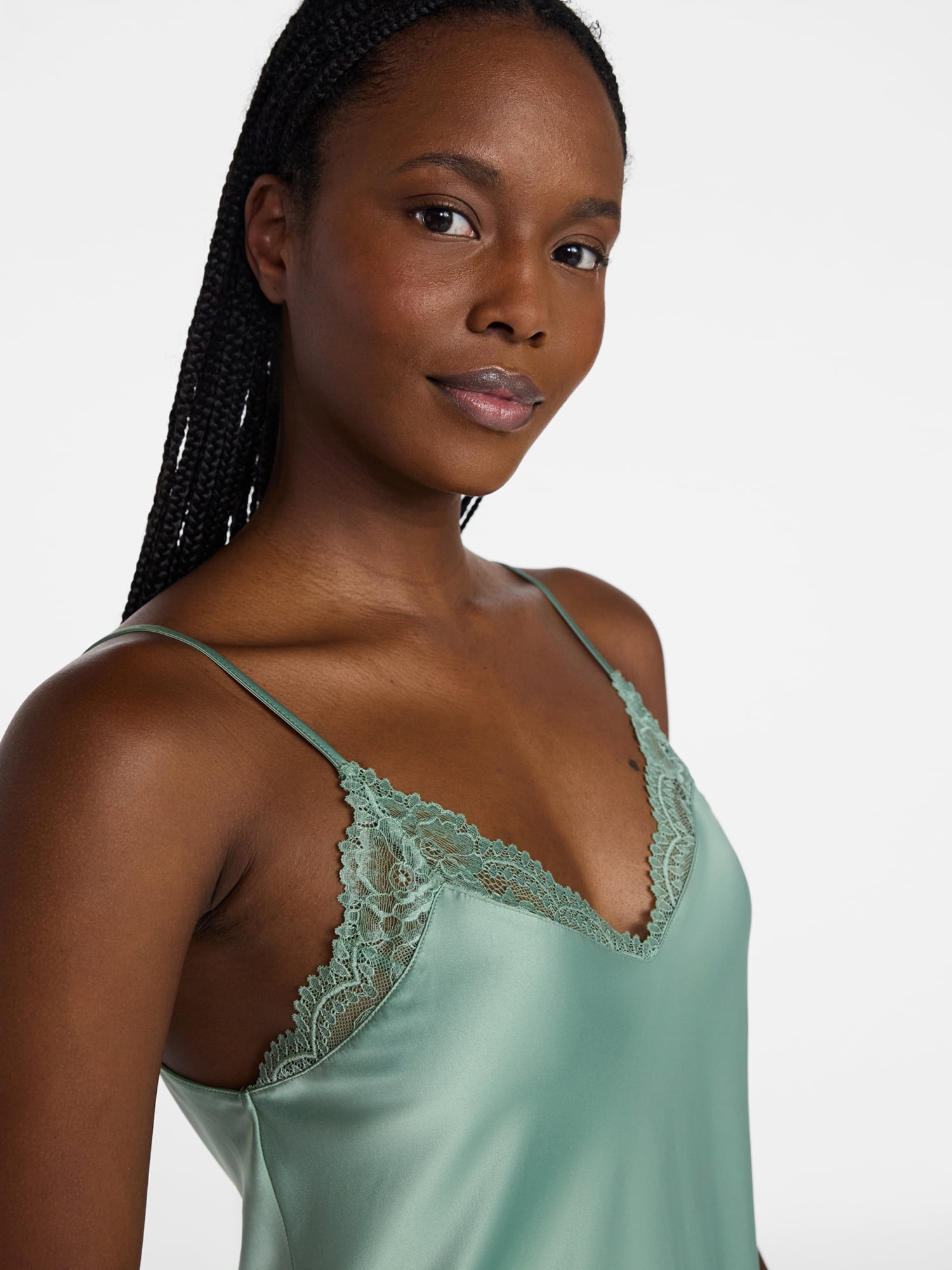 Joyspun Women’s Satin Midi Chemise, Sizes S-3X