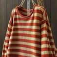 thumbnail image 4 of VISALY Pullover Crewneck Sweatshirt Striped Sweater Women's Cotton Sweaters O Neck Striped Long Sleeve Loose Pullover Tops Crochet Sweaters Womens Pullover Sweaters Pullover Womens Orange 4Xl, 4 of 4