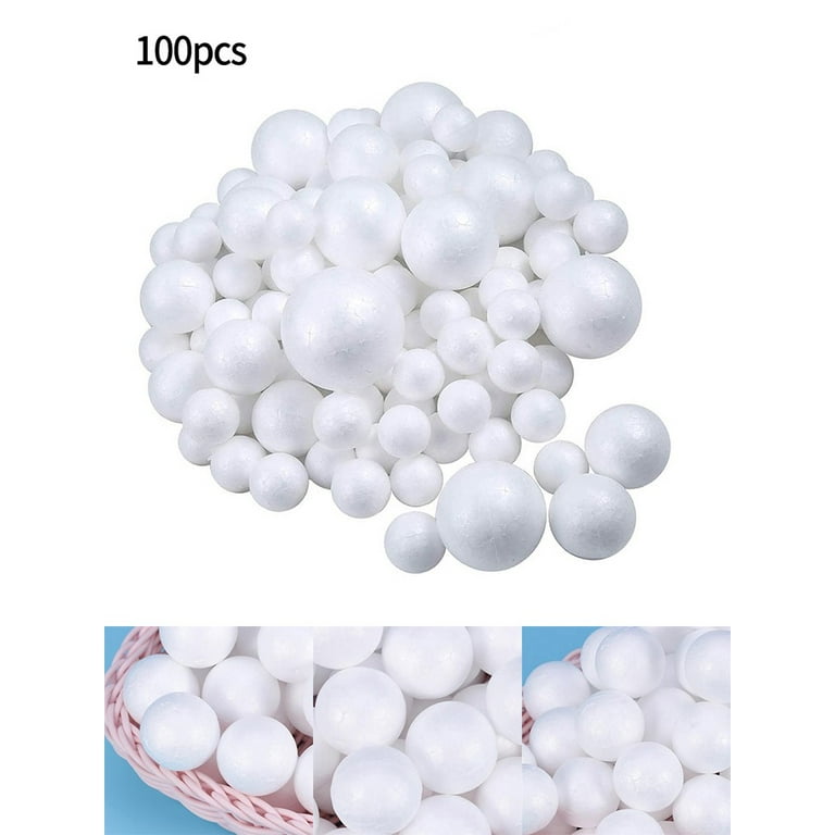 Pllieay 100 Pieces 5 Sizes White Foam Balls Polystyrene Craft Balls Art Decoration Foam Balls for DIY Art Craft School Projects and Easter Party