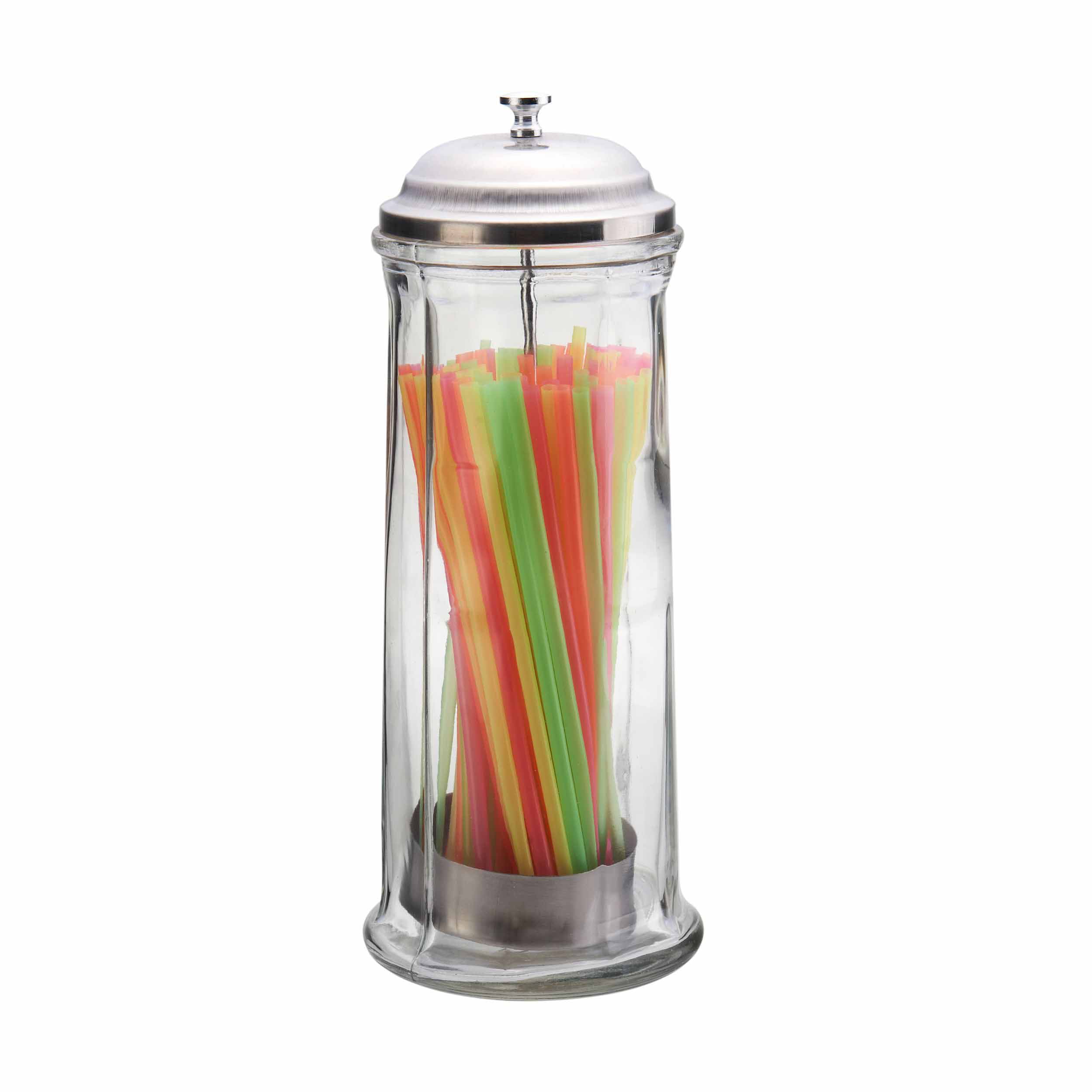 Small Glass Color Straw Dispenser with Metal Lid 