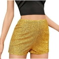 thumbnail image 2 of OKBOP Yellow Womens Shorts Casual Wide-Leg High Waist Casual Sequin Relaxed Fit Shorts, 2 of 6