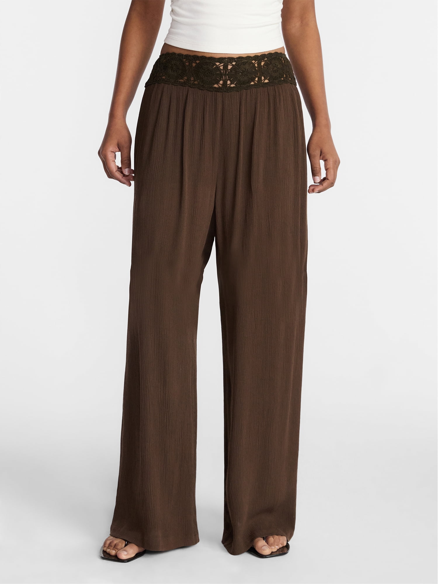 No Boundaries Mini Waistband Wide Leg Pants, 31'' Inseam, Women's