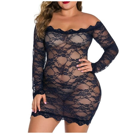 

dmqupv plus Size Lingerie Lace Nightdress Tight Body Underwear Lingerie Women Pajamas Peignoir Nightgown Negligee Blue XX-Large