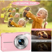 Digital Camera FHD 1080P 44MP Kids Camera Video Camera with 16X Digital Zoom Portable Compact Digital Cameras for Kids Teens Seniors with 32GB Card(Pink)