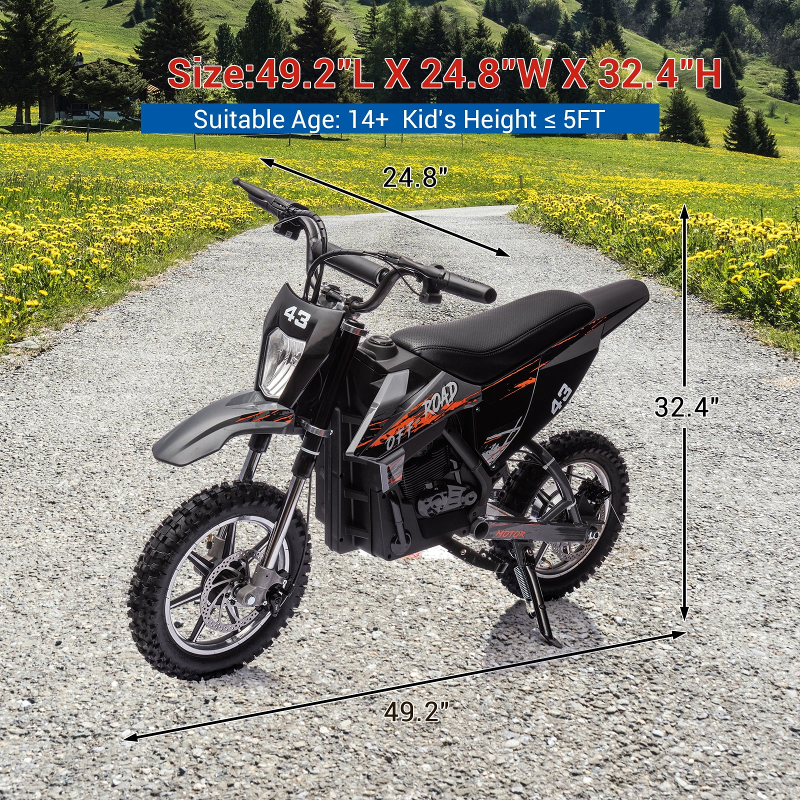Towallmark 36V Electric Dirt Bike for Teens, 350W Brushless or 500W Brushed Motor, Up to 15.5MPH & 175LB Capacity, Off-Road Motorcycle with Front/Rear Brakes, Black​