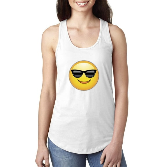 MmF - Women's Racerback Tank Top, up to Women Size 2XL - Emoji with Sunglasses