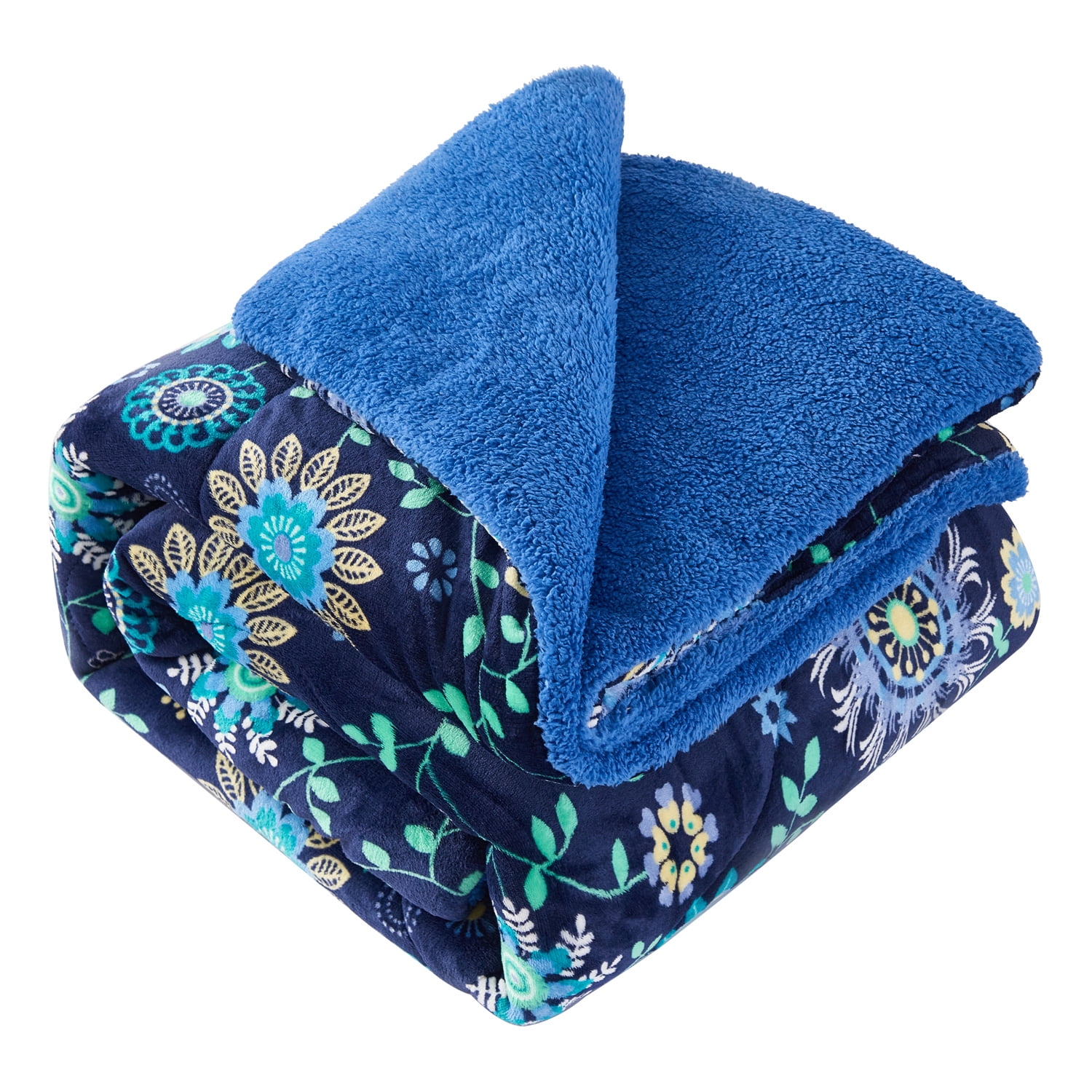 JML Plush Sherpa Bed Blanket, Fluffy & Soft, Reversible, Thick, Queen 75"x83",Navy Floral
