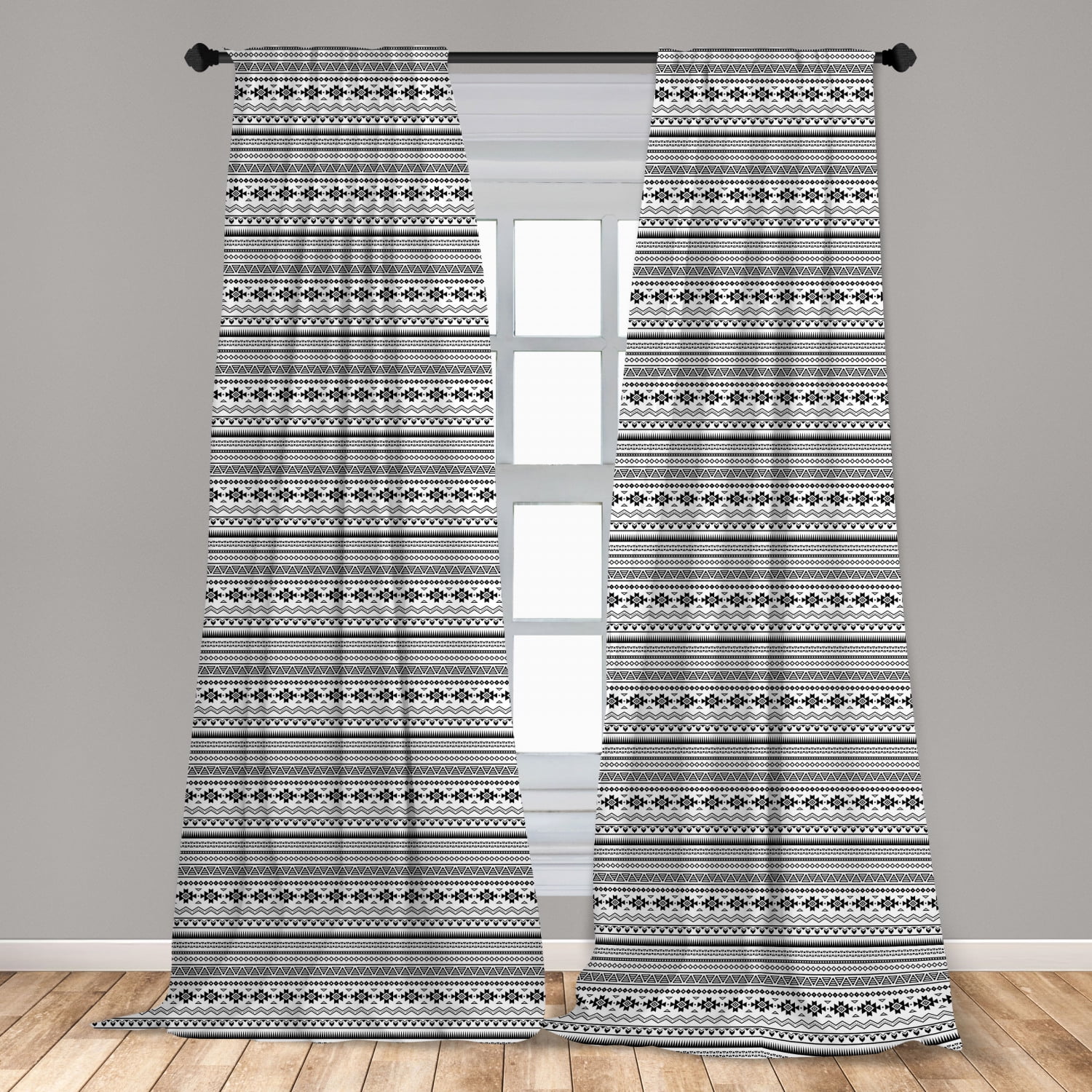2 Threshold Aztec Diamond Print Woven Curtain Drapes Panel Black & White 54x84 
