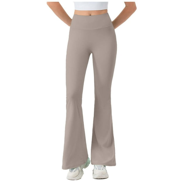 Pincandy Women's Solid Color High Waist Elastic Waist Yoga Pants, Flared Hem, Casual & Fitness Activities
