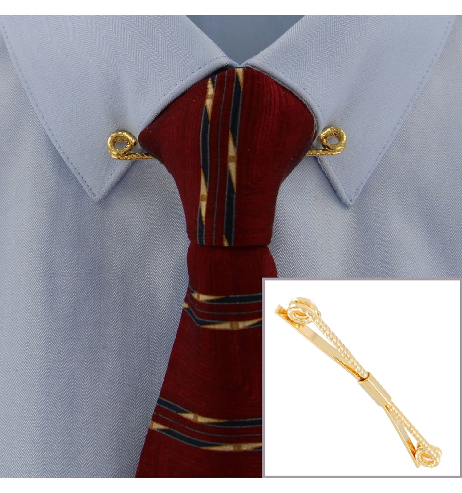 Gold Tone Twisted Rope Look Collar Bar Clip Mens Adult Male
