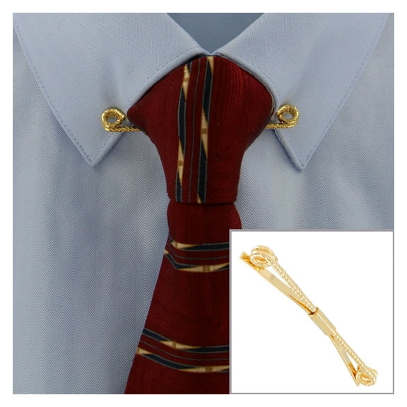 Gold Tone Twisted Rope Look Collar Bar Clip Mens Adult Male