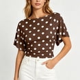 thumbnail image 4 of SSZMDLB Women Polka Dot T-Shirts Short Sleeve Round Neck Ruched Casual Slim Fit Summer Tops Fashion Tee Shirt Travel Outfits Workout Clothes, Brown 2XL, 4 of 8