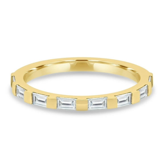 ESTE ORIGIN Moissanite Baguette Wedding Band – 0.32Ct, 8 Stone Half Eternity in 10K Yellow Gold for Women
