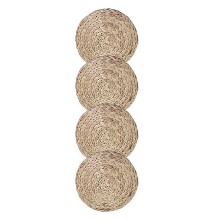 

Round Woven Rattan Placemats Natural Wicker Mats Water Hyacinth Straw Braided Placemats Set of 4