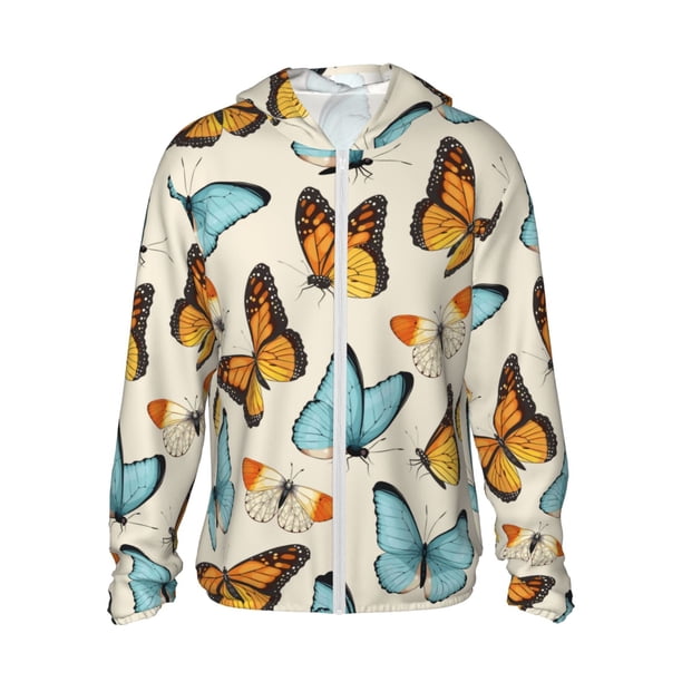 Fotbe Butterflies Chaqueta con Protección Solar UPF 50+ para Hombre y Mujer, Camisa con Capucha y Bolsillos-XX-Large