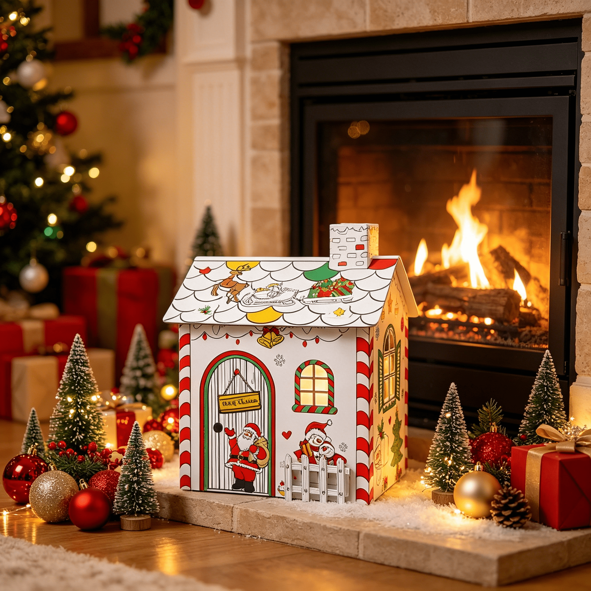 BESTSKY 2026 New Diy Christmas Playhouse Coloring Cardboard House 3D Foldable Graffiti Craft Fortress Kids Drawing Activity Kit Creative Holiday Art Toy Cardboard House to Color for Kids