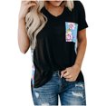 thumbnail image 2 of Puntoco moda mujer manga corta cuello redondo impreso Pachwork bolsillos tops blusa Puntoco Puntoco-8905, 2 of 6