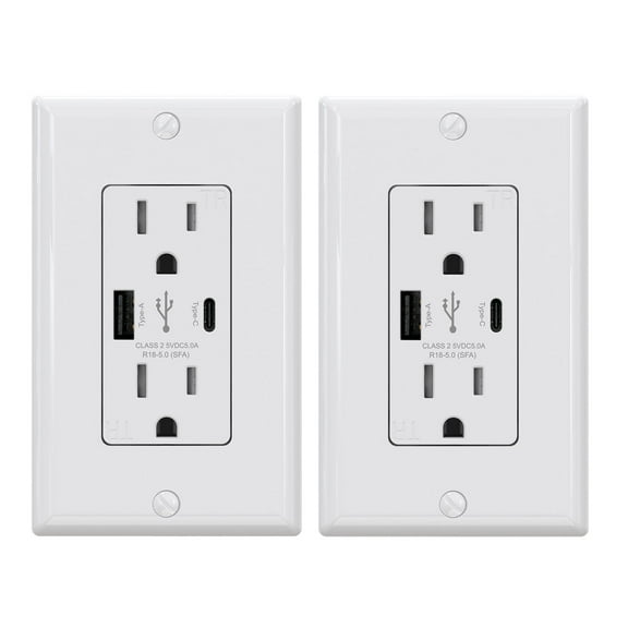 ELEGRP USB Outlets Receptacles, USB C Wall Outlet, 25W 5.0 Amp High Speed Charging USB Electrical Outlet, 15 Amp Tamper-Resistant Outlet with USB C Ports, UL Listed, Wall Plate Included