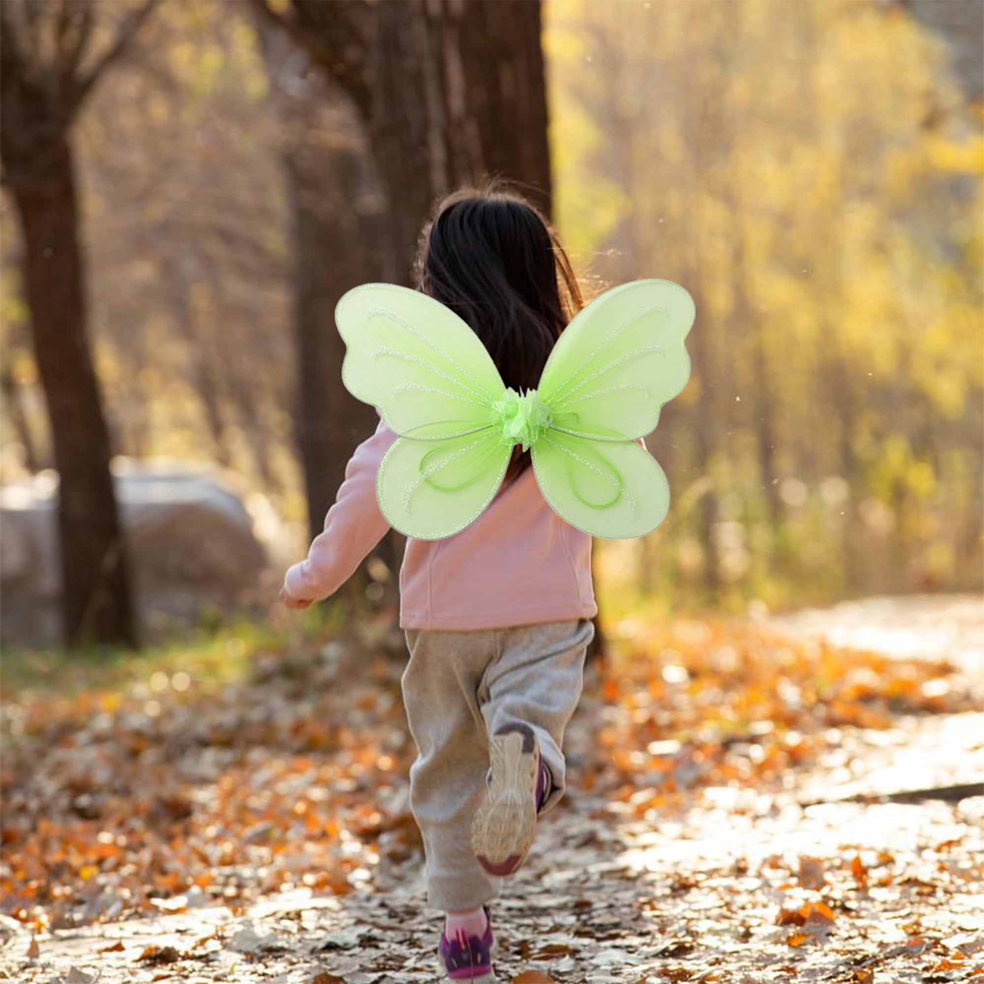 Sparkly Angel Wings Kids Grils Halloween Costume with Elastic Shoulder Butterfly Fairy Wings Holiday Cosplay Costume Party