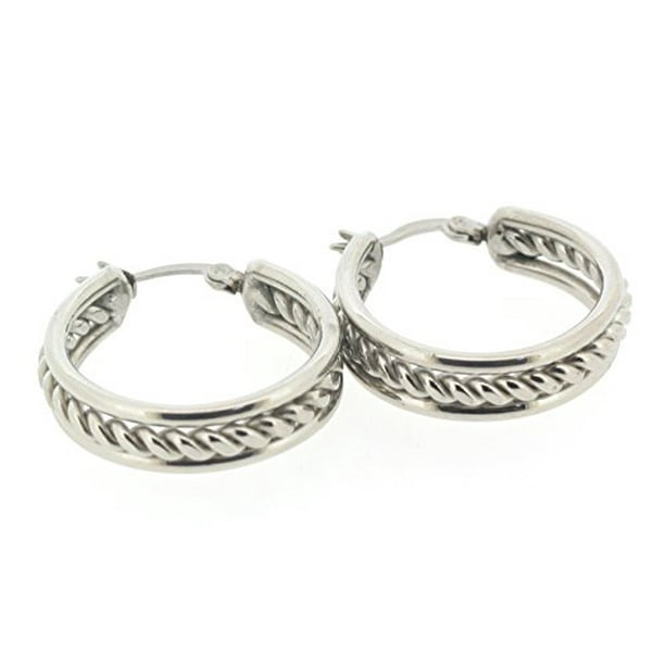 Edforce Edforce Womens Stainless Steel Twisted Rope Enlay Hoop Earrings, (25mm)