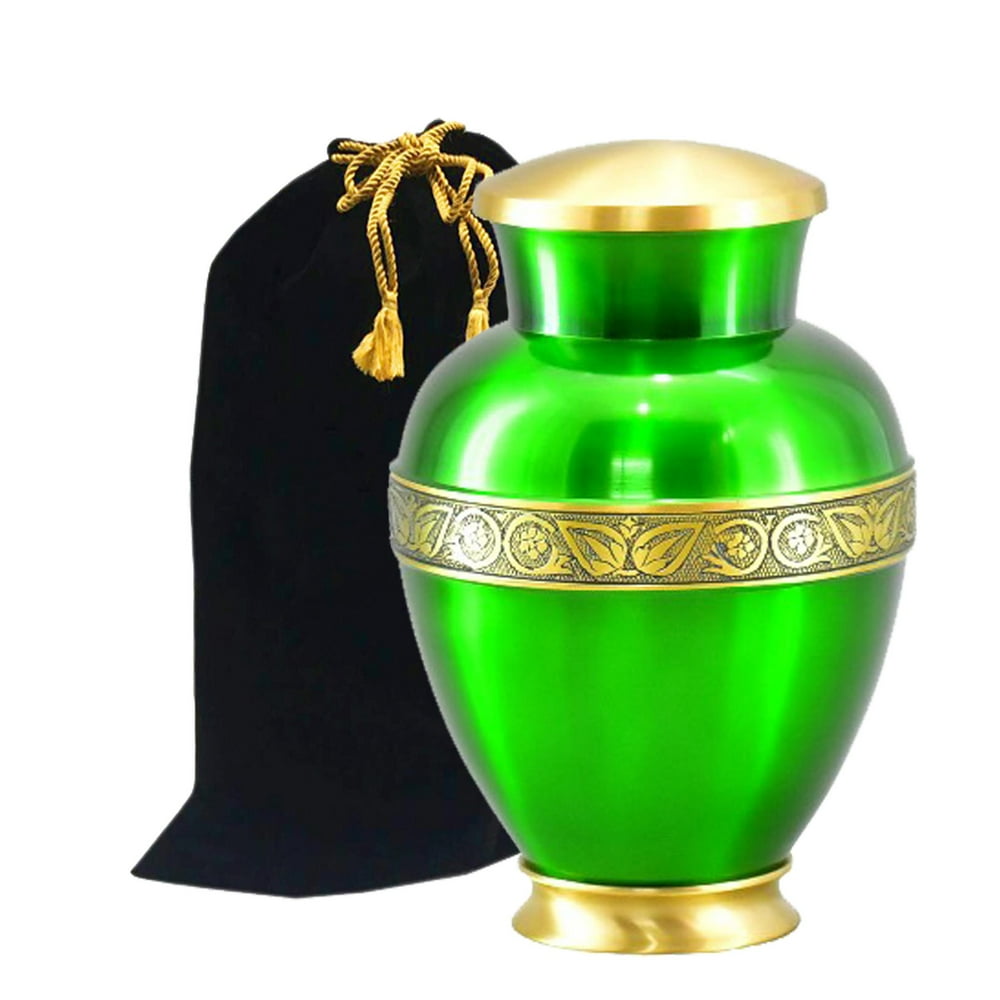 Zeus Sapphire Green Brass Cremation Urn Beautifully Handcrafted Adult Funeral Urn Solid