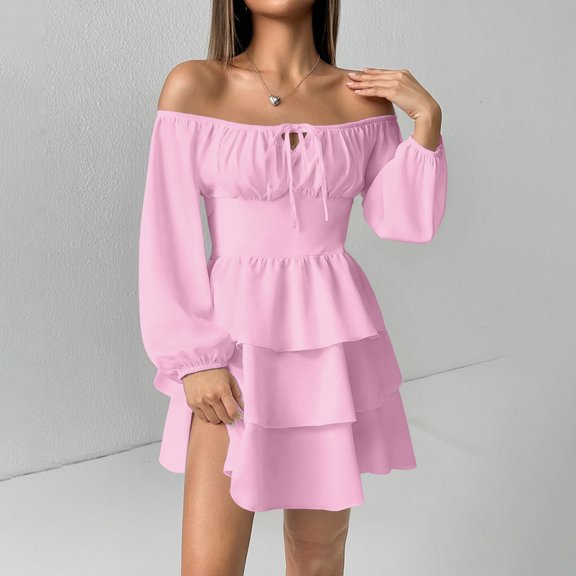 Dress Women Off Shoulde Long Sleeve A Line Dresses Fall Outfits Valentines Dress for Women Holiday Party Dress