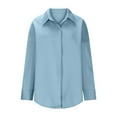 thumbnail image 3 of DuoJiaJ Women Loose Button Up Long Shirt Blouse Ladies V Neck Lapel Tunic Women's Long Sleeve Shirts Blue XXXXXL, 3 of 4