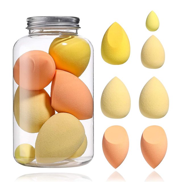 Esponja de maquillaje 7 piezas Esponja licuadora para líquido, crema y polvo, esponjas de maquillaje multicolores Amarillo